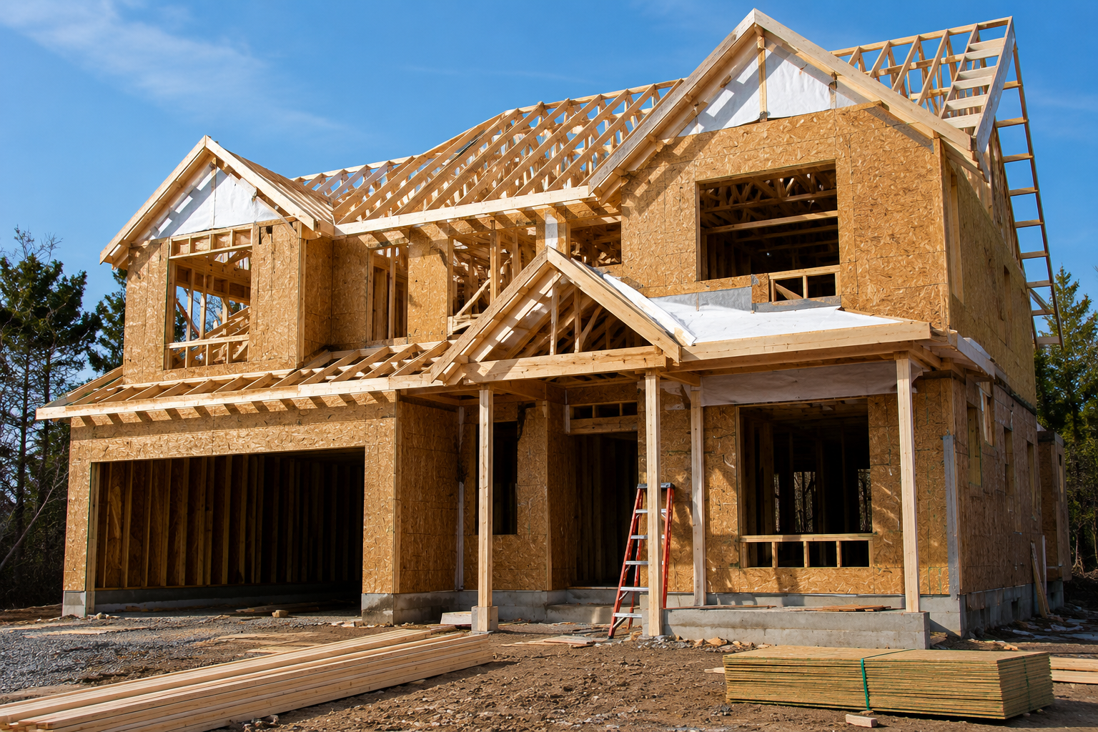 Home addition and site work — new framed structure