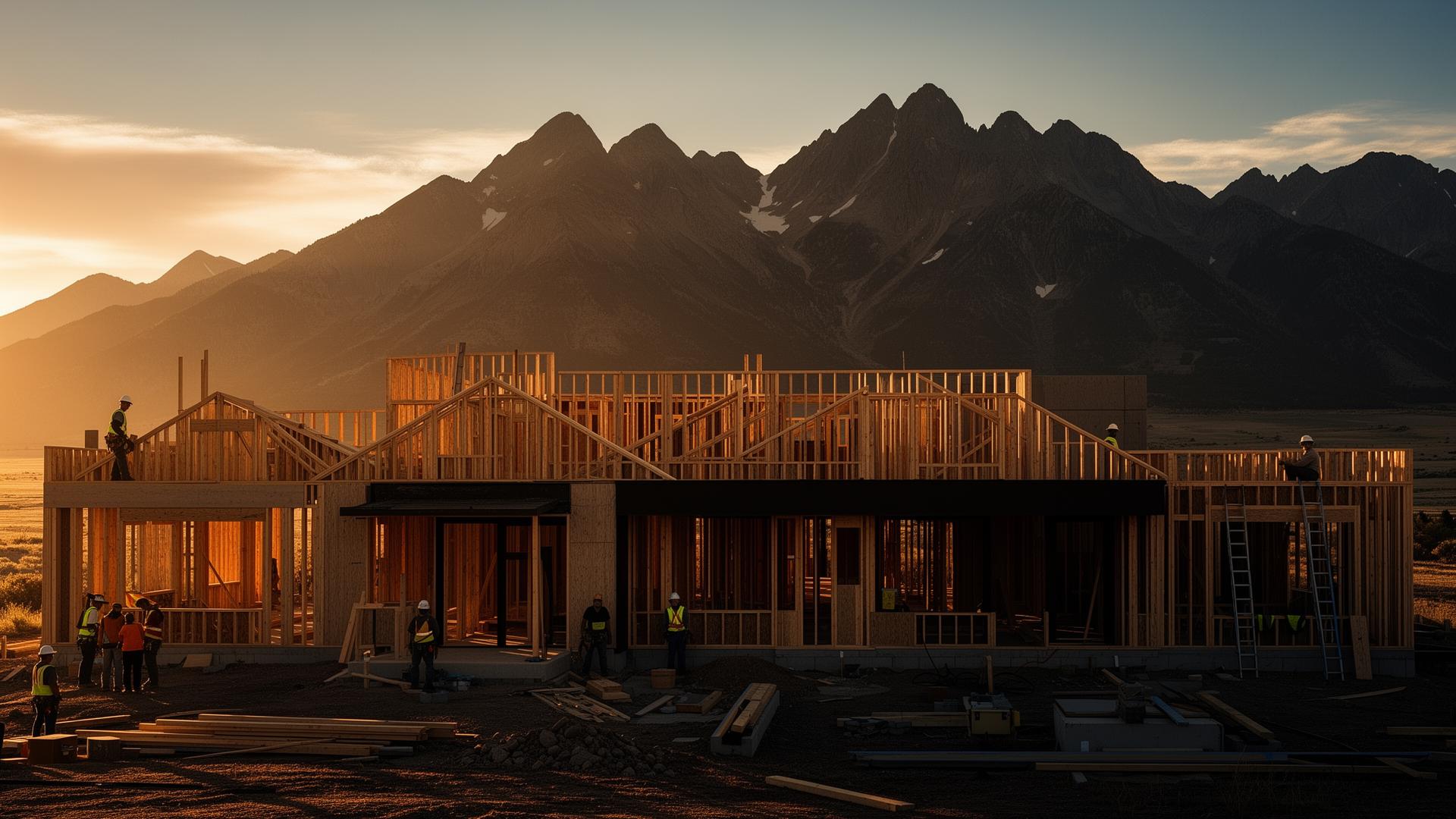 Residential construction site at golden hour